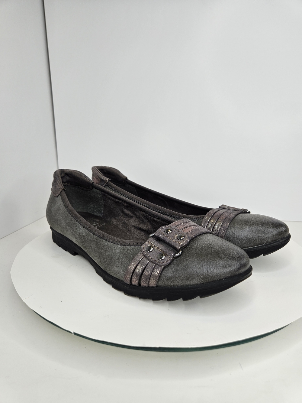 Jana Women's Grey Buckle-Trim Comfort Flats Size US 6 EU 37